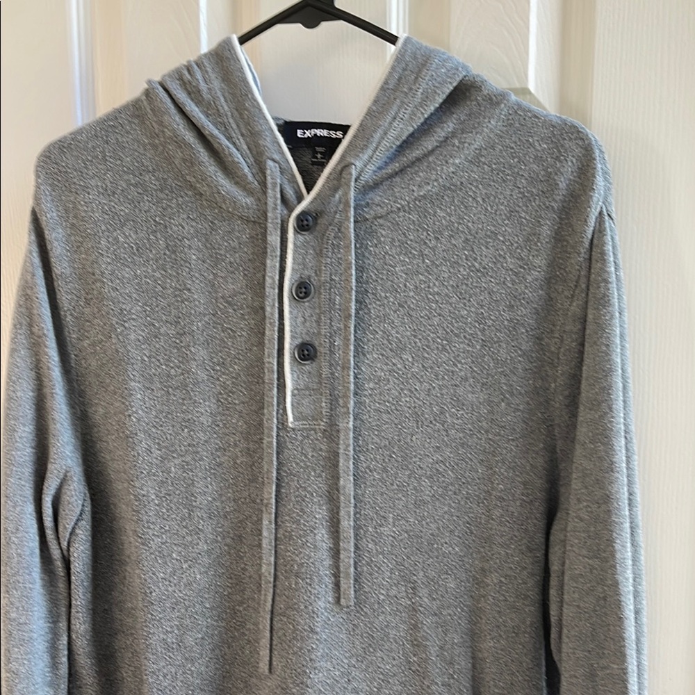 Express Men's Gray Waffle Knit Button Henley Hoodie Sweatshirt Size Large Tall